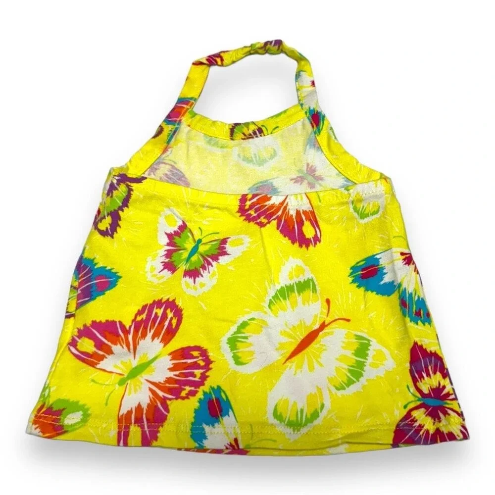 The Children's Place Girls Tank‎ Top 12-18 Mo Yellow Bright Butterfly Halter NEW